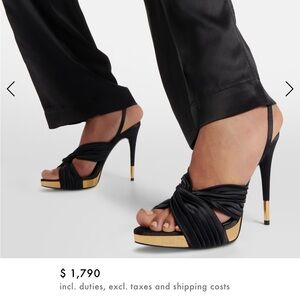 TOM FORD Pleated Satin Ankle-Wrap Platform Sandals - Black Size 37 NWT